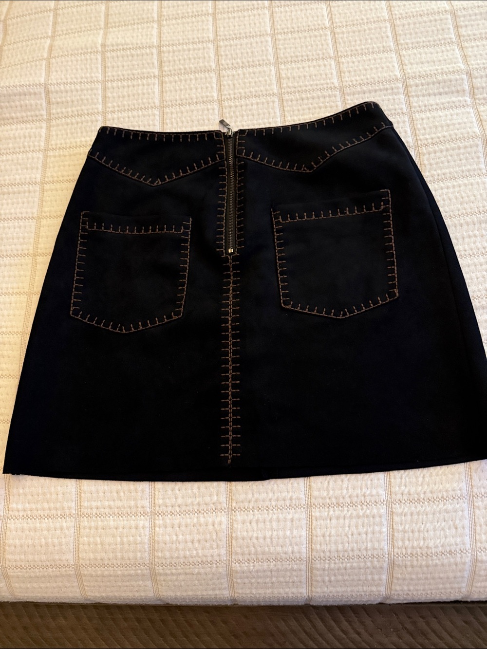 Zara Black Mini Skirt with Contrasting Tan Stitching